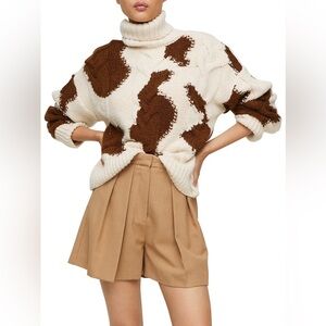 Patchy Braided Cable-Knit Turtleneck Sweater